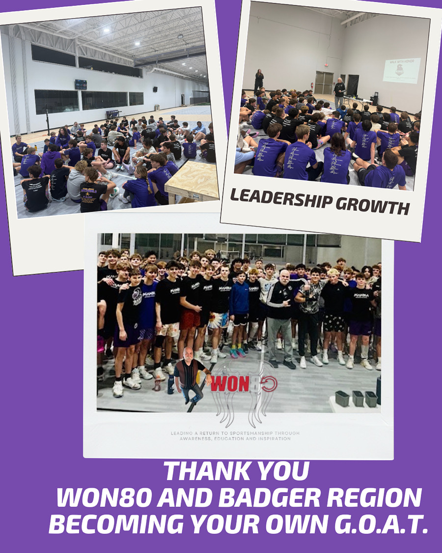 Mamba athletes taking part in leadership sessions and gathering for a group photo with WON80